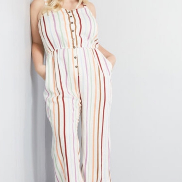 Modcloth Jumpsuit, Modcloth Plus Size, Modcloth Striped Jumpsuit 2x, Linen Blend - Picture 8 of 8